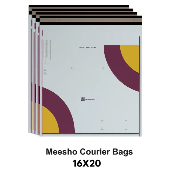 SecureShip® Tamper‑Proof Meesho Courier Bag with Transparent Jacket – 55 Microns, White‑Black (Extra Large Courier Bag, 16×20 in)