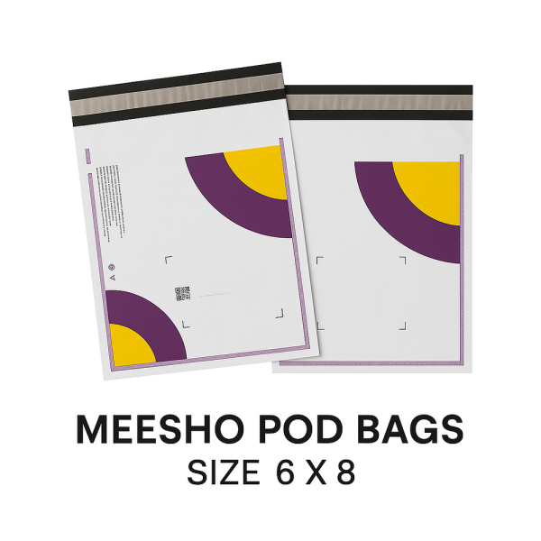 SecureShip® Tamper‑Proof Meesho Courier Bag with Transparent Jacket – 55 Microns, White‑Black (E-commerce Shipping Cover, 6×8 in)