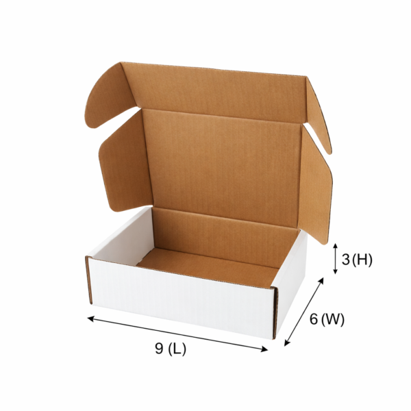 SecureShip® 3 Ply Brown and White Corrugated Flap Box / Mailer Box – 9x6x3 Inches