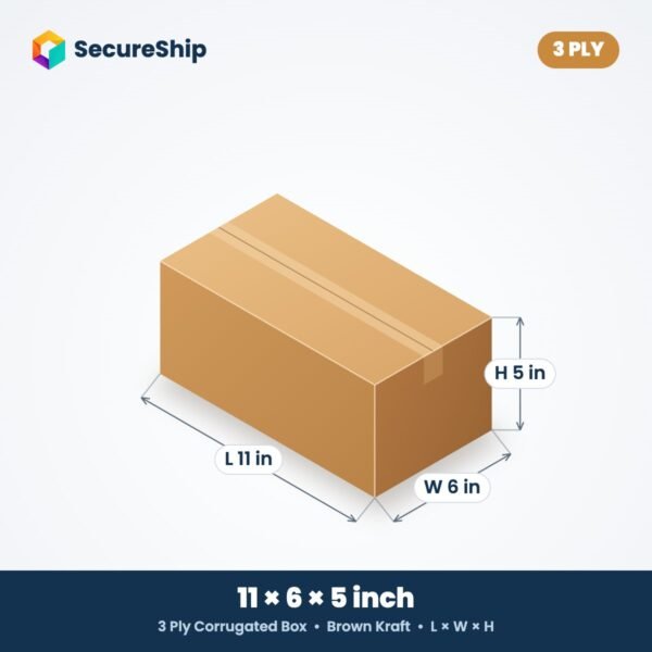 3 ply brown corrugated box, 11 x 6 x 5 inches (L x W x H)
