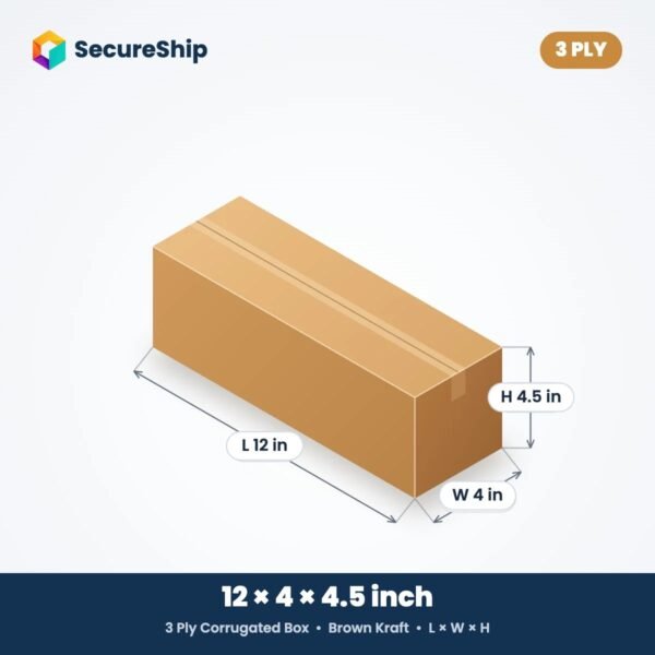 SecureShip 3 ply corrugated box 12x4x4.5 inch