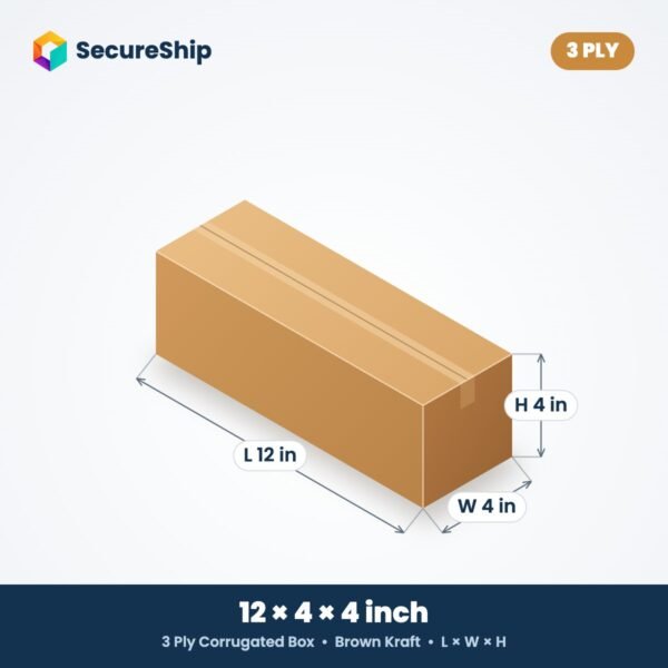 3 ply brown corrugated box, 12 x 4 x 4 inches (L x W x H)