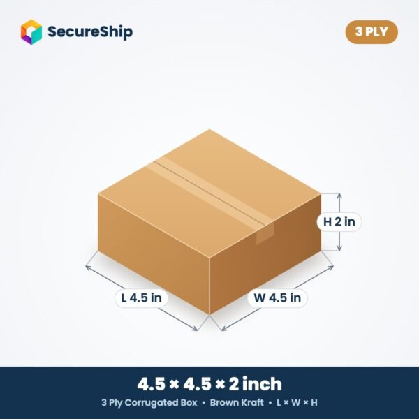 3 ply brown corrugated box, 4.5 x 4.5 x 2 inches (L x W x H)