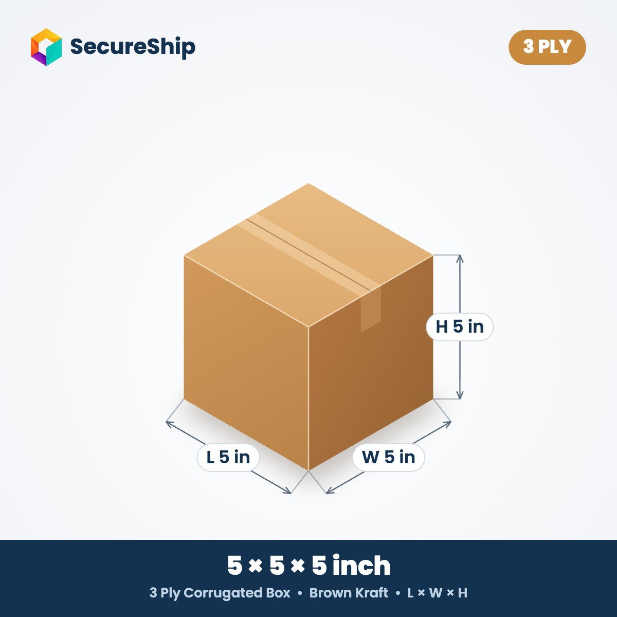 3 ply brown corrugated box, 5 x 5 x 5 inches (L x W x H)