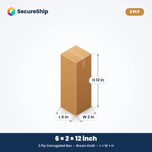 SecureShip 3 ply corrugated box 6x2x12 inch