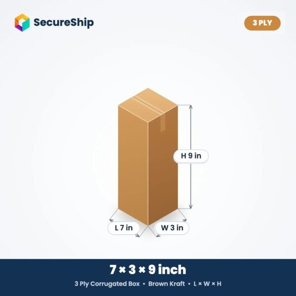 SecureShip 3 ply corrugated box 7x3x9 inch