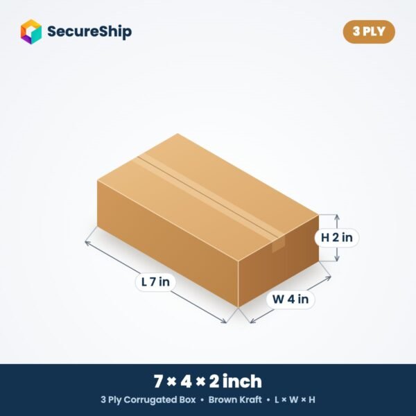 3 ply brown corrugated box, 7 x 4 x 2 inches (L x W x H)