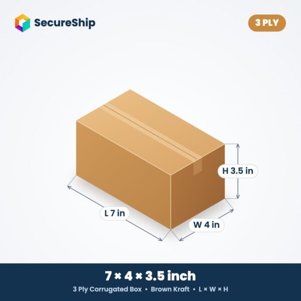 3 ply brown corrugated box, 7 x 4 x 3.5 inches (L x W x H)