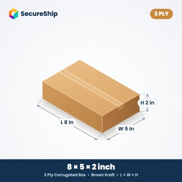 3 ply brown corrugated box, 8 x 5 x 2 inches (L x W x H)