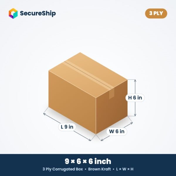 3 ply brown corrugated box, 9 x 6 x 6 inches (L x W x H)