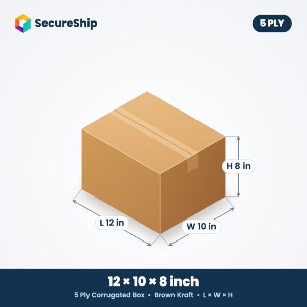 5 ply brown corrugated box, 12 x 10 x 8 inches (L x W x H)