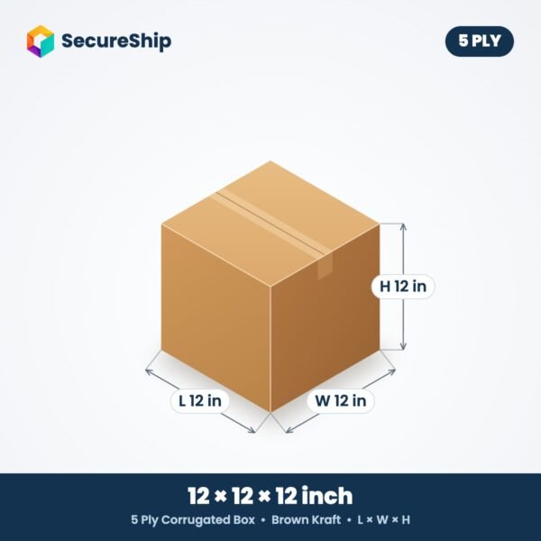 5 ply brown corrugated box, 12 x 12 x 12 inches (L x W x H)