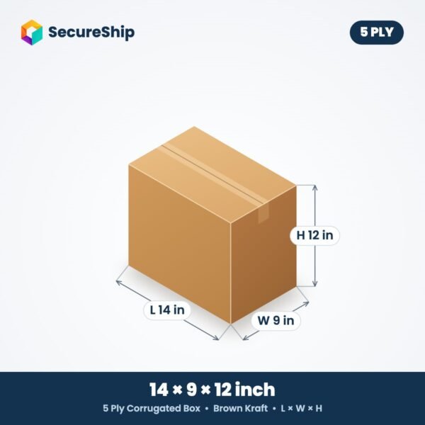 5 ply brown corrugated box, 14 x 9 x 12 inches (L x W x H)