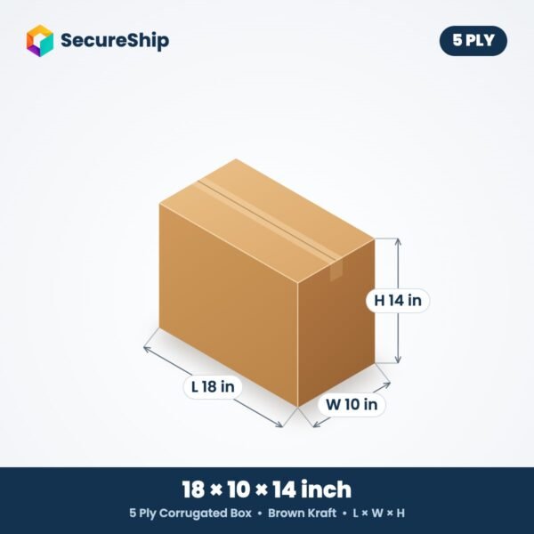 5 ply brown corrugated box, 18 x 10 x 14 inches (L x W x H)