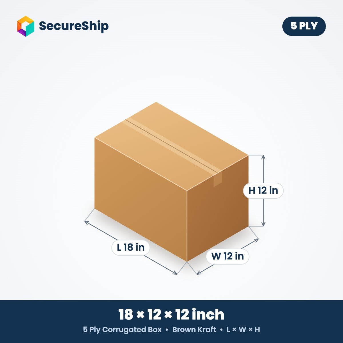 5 ply brown corrugated box, 18 x 12 x 12 inches (L x W x H)
