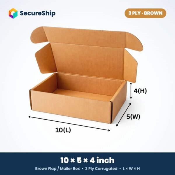 3 ply brown corrugated flap mailer box, 10 x 5 x 4 inches