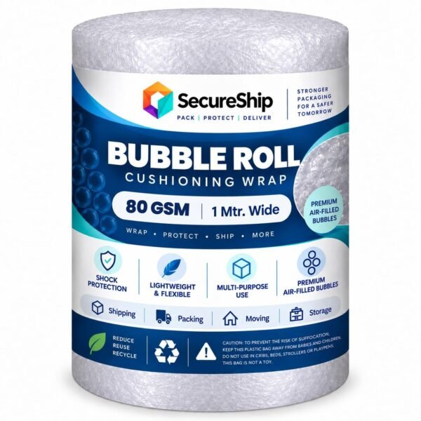 SecureShip 80 GSM bubble wrap roll, 1 metre wide