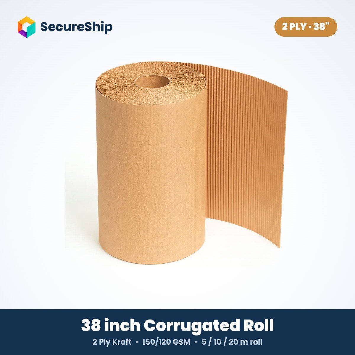 2 ply brown kraft corrugated packaging roll, 38 inch width