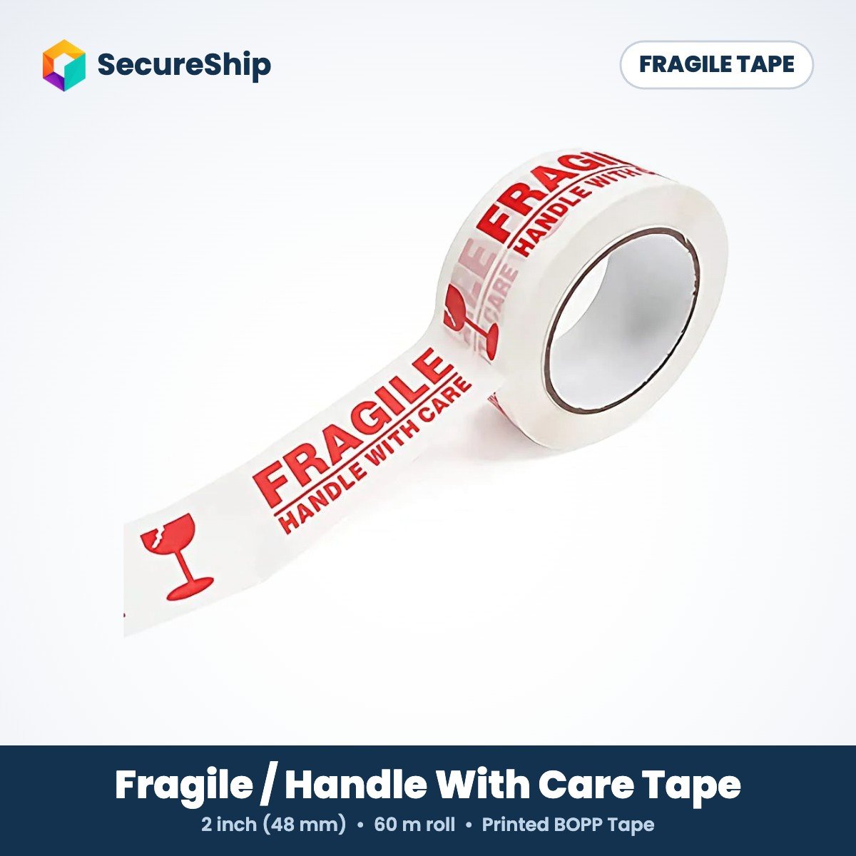 Fragile Handle With Care printed BOPP packing tape, 2 inch 60 m
