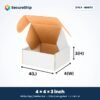 3 ply white corrugated flap mailer box, 4 x 4 x 3 inches